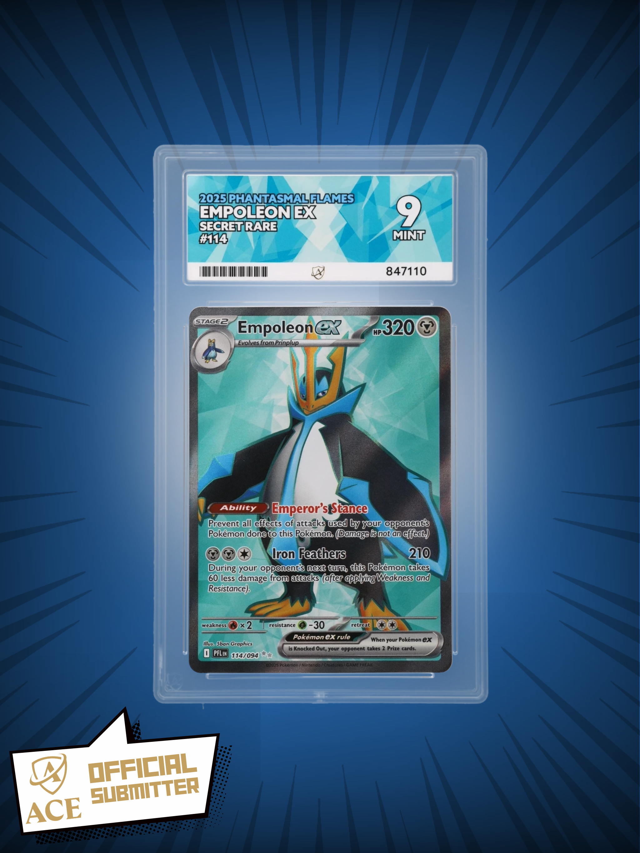 👑 Empoleon ex Secret Rare – Phantasmal Flames (2025) – MINT 9