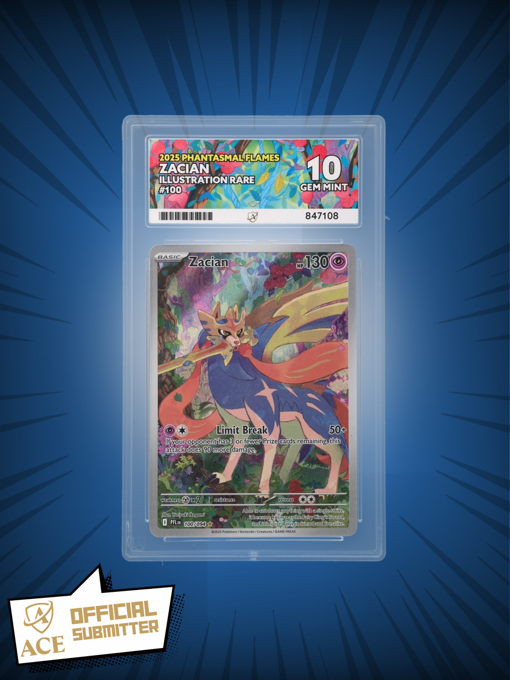 ⚔️ Zacian Illustration Rare – Phantasmal Flames (2025) – GEM MINT 10